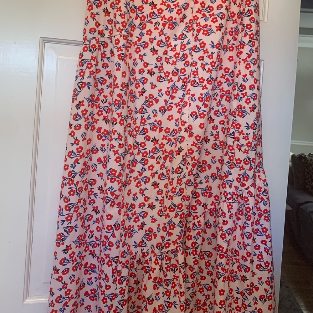 Lulu’s Floral Pink Maxi Skirt With slit Up Side